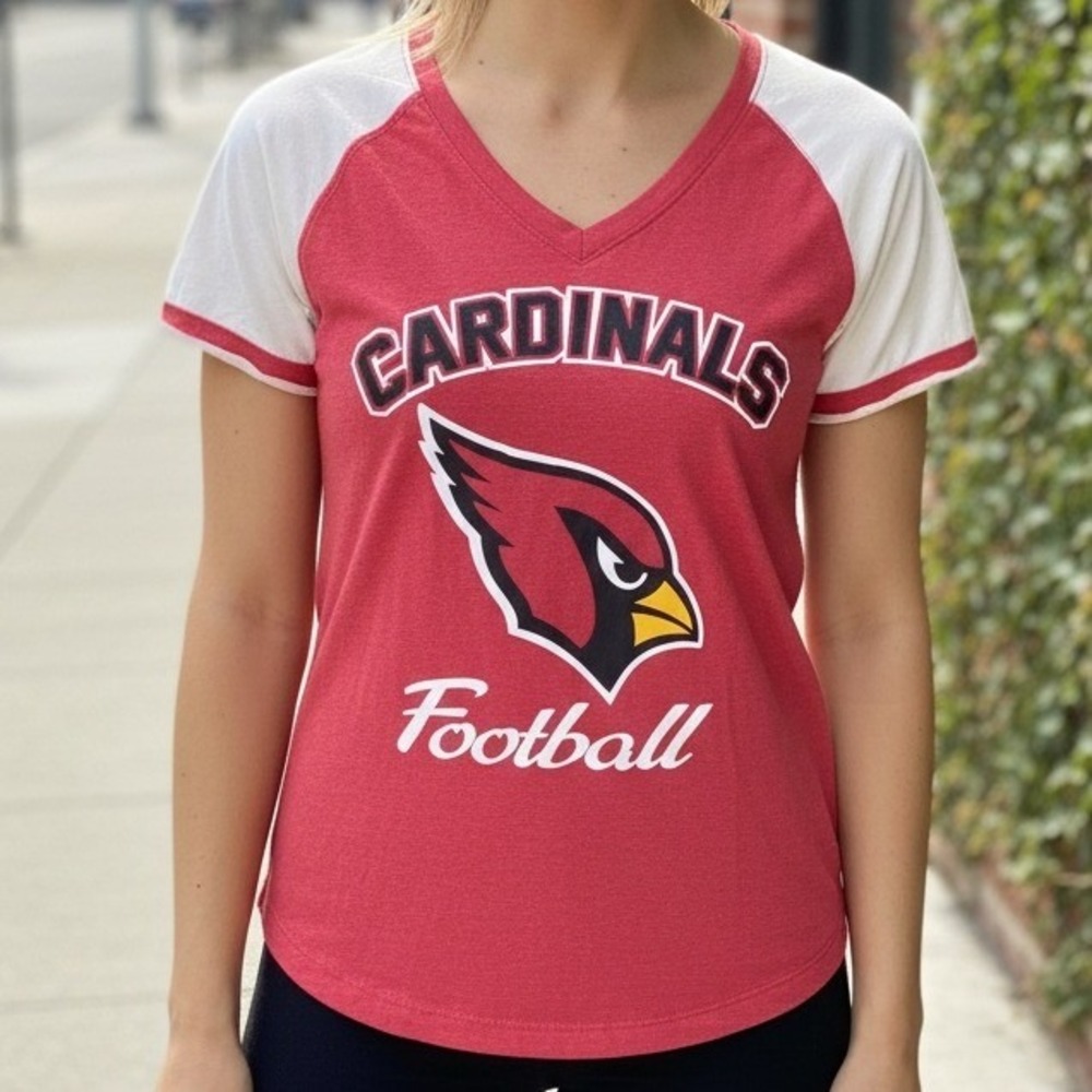 Majestic Arizona Cardinals Football V-Neck Raglan T-Shirt Women's S